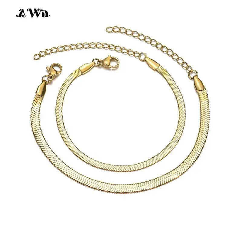 Awit Classic Snake Chain Bracelets for Women Trend Gold Plated Stainless Steel Cuban Chain Bracelet Trendy Woman Gifts Jewelry