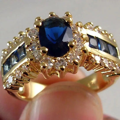 Luxurious Blue Red Zircon Fashion Men's and Women's Rings Gold Color