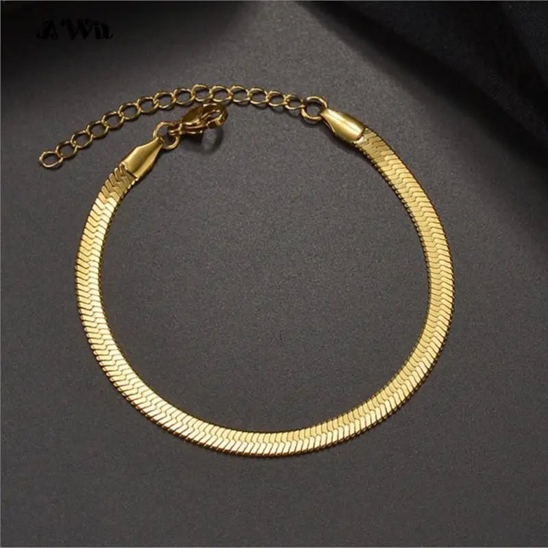 Awit Classic Snake Chain Bracelets for Women Trend Gold Plated Stainless Steel Cuban Chain Bracelet Trendy Woman Gifts Jewelry