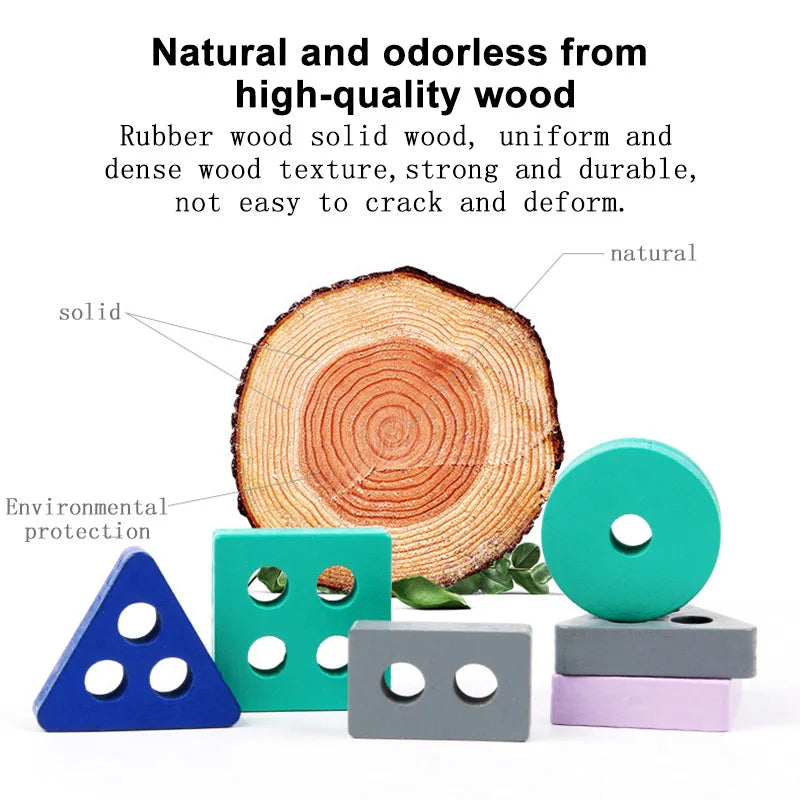 Wooden Montessori Toy Building Blocks Kids Early Learning Educational Toys Color Shape Match Puzzle Toys for Children Boys Girls