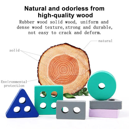 Wooden Montessori Toy Building Blocks Kids Early Learning Educational Toys Color Shape Match Puzzle Toys for Children Boys Girls