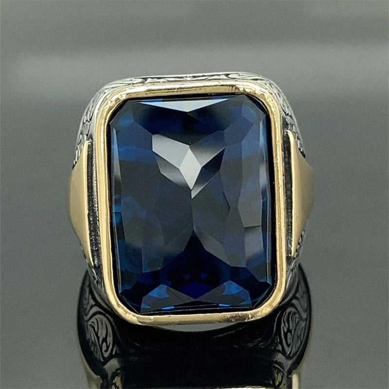 Square Geometry Blue Stone Ring