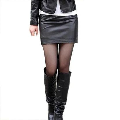 Women PU Leather Skirt High Waist Bodycon Short Skirt Office Ladies Work Wear Solid Black Sexy Party Women Elastic Mini Skirts