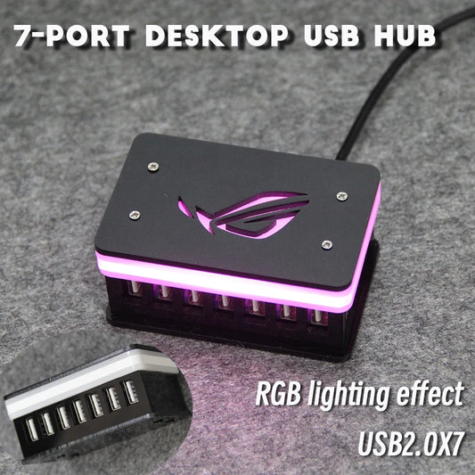 USB HUB 2.0 7 Port Multiple Expander USB 2.0 Hub RGB light Multi USB Splitter Hub Use Power Adapter Computer Accessory