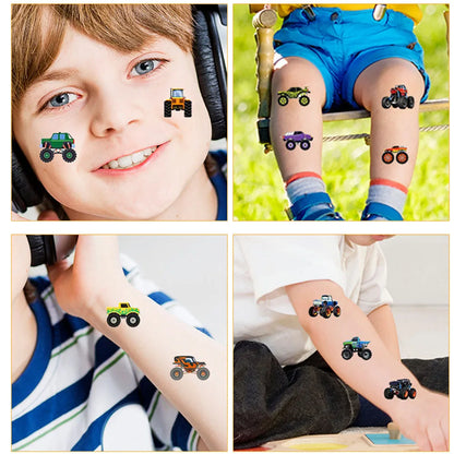 Monster Truck Temporary Tattoos Stickers for Kids Boys Happy Birthday Monster Truck Balloons Big Wheel Racing Party Foil Balloon