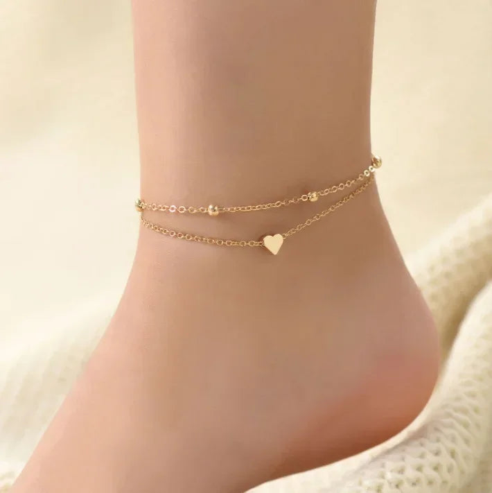 Delysia King Women Summer Round Bead Chain Love Anklet Simplicity Temperament Double-deck Holidays  Ankle Bracelet