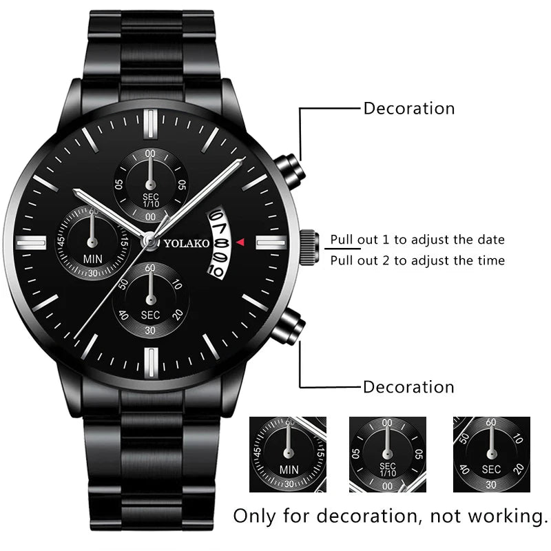 Stainless Steel Watch  Business Watches Man Clock