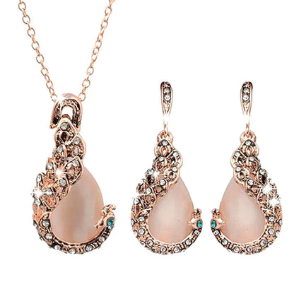 3pcs/set Jewelry Sets Women Elegant Waterdrop Rhinestone Pendant Necklace Hook Earrings Jewelry Set