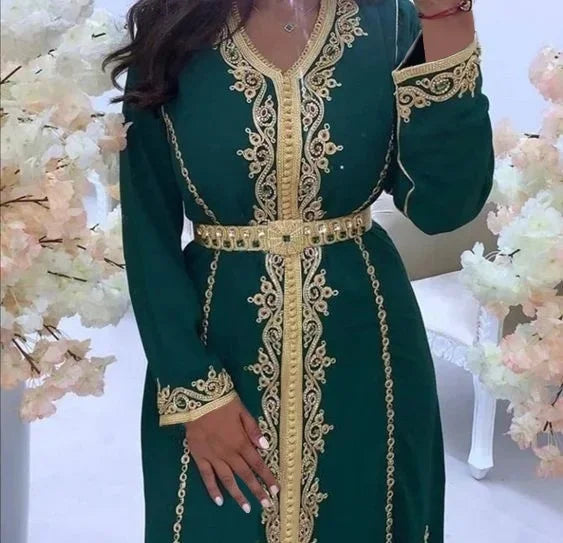 Maxi Dress Kaftan Floral Embroidered Women Fashion Jellaba Muslim Clothing Dubai Long Sleeve Abaya Ladies Evening Dresses 2024