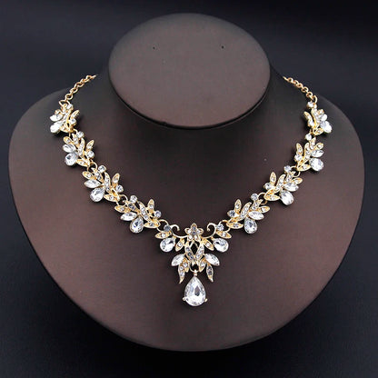 Elegant Fashion Necklace Sets for Women Dangle Earrings Princess Collar Two Piece Set Bride Jewelry Bridal Wedding Accessories