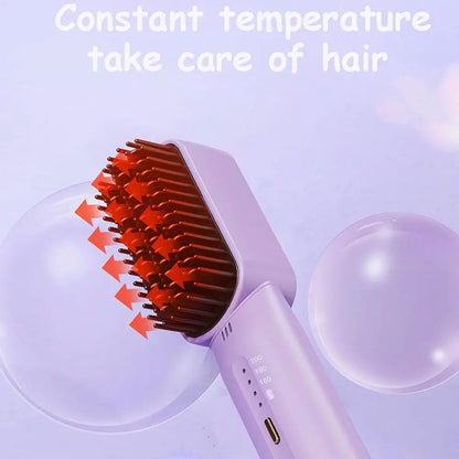 Lazy Hair Straightener Wireless Hair Hot Comb Mini USB Rechargeable Fast Heating Straightening Brush for Home Travel E7X5