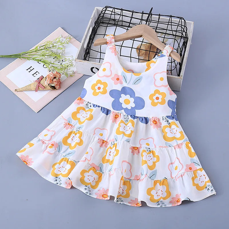 New Straps Dress Girl Clothes Children Outfit Strawberry Flower Princess