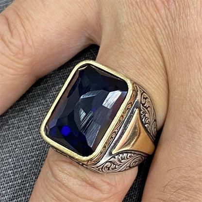 Square Geometry Blue Stone Ring