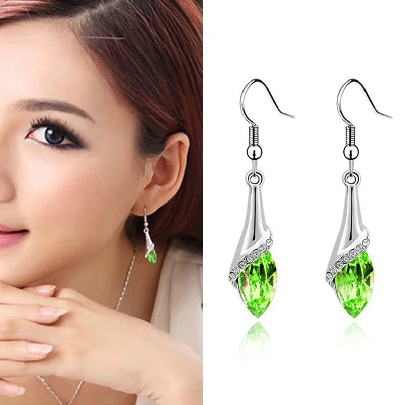 Delysia King Women Fashion Chic Shiny Water Drop Ear Dangler Trendy Gemstone Crystal Tassel Elegant Bridesmaid Earrings