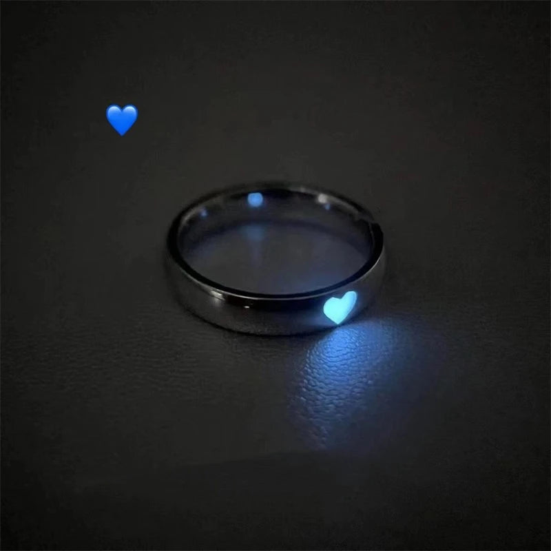 Fashion Love Heart Luminous Couple Ring For Women Men Glow In Dark Player 1/2 Gaming Ring Adjustable Finger Rings Jewelry Gift