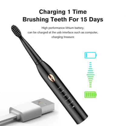 Sonic Rechargeable Electric Toothbrush Washable Whitening Timer for Men and Women Adult With 4pcs Head Soft Hair IPX7 Waterproof