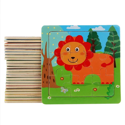 Wooden Puzzles Cartoon Animals Montessori Game Kids