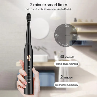 Sonic Rechargeable Electric Toothbrush Washable Whitening Timer for Men and Women Adult With 4pcs Head Soft Hair IPX7 Waterproof