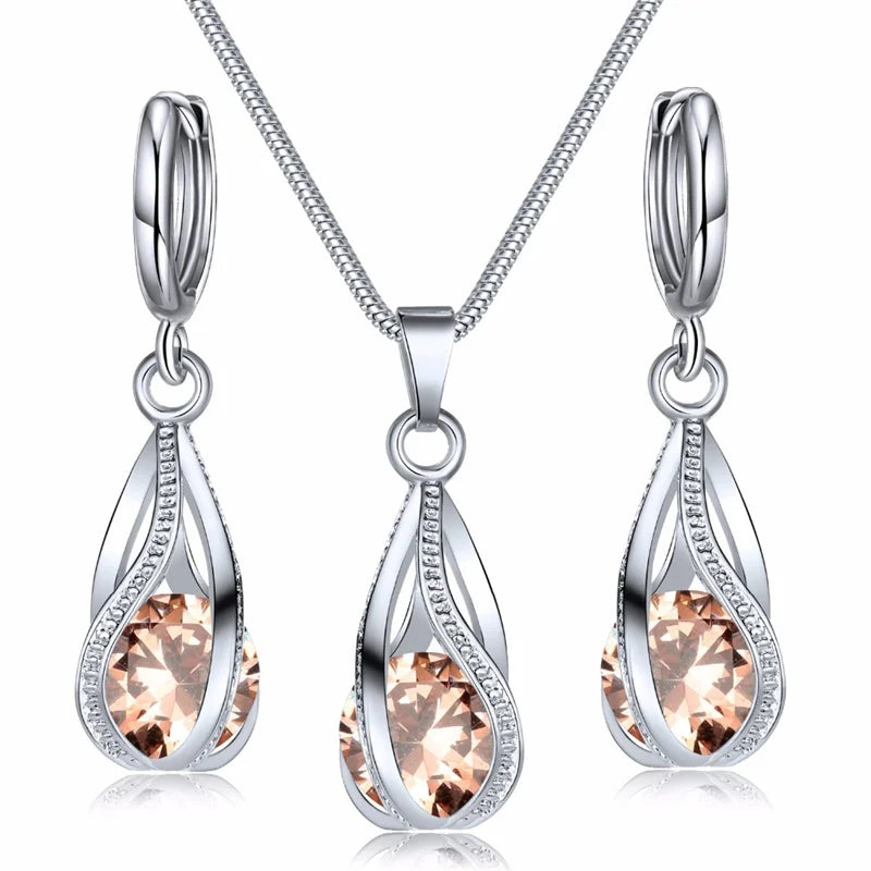 Chic Melody Pendant Necklace & Earrings Set - Glittering Zircon Crystal Jewelry for Women