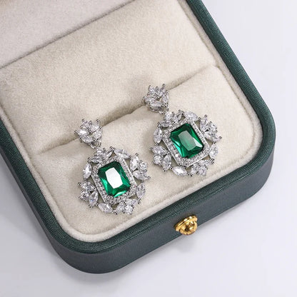 Beautiful 925 Silver Plated Earrings for Women Stylish Green Blue Zircon Earrings Sparkle Jewelry Women's Party Earrings