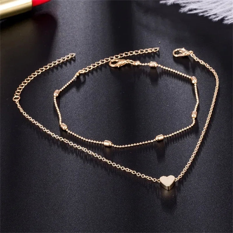 Delysia King Women Summer Round Bead Chain Love Anklet Simplicity Temperament Double-deck Holidays  Ankle Bracelet