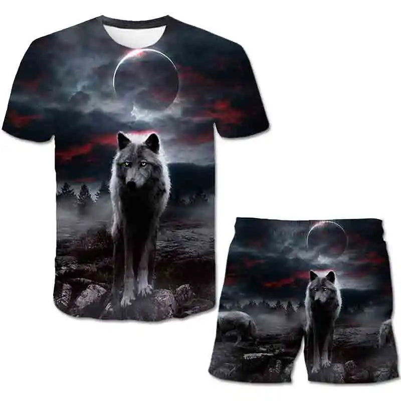 Kids Wolf Summer Clothes Sets Boys Girls