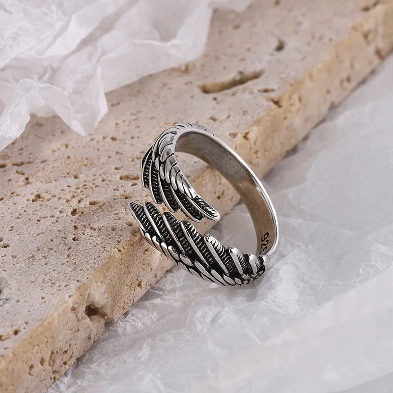 925 Sterling Silver Women's Ring Feather Wing Dating Jewelry Aesthetic Accessories Cheap Items With Free Shipping GaaBou