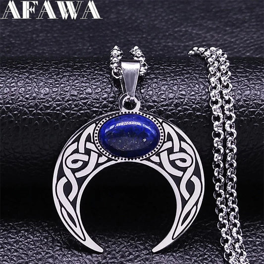 Vintage Crescent Moon Knot Pendant Necklaces for Women Stainless Steel