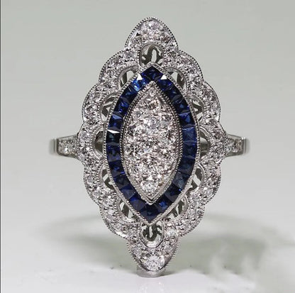 Vintage Charm Rings for Women 925 Silver Jewelry with Sapphire Zircon